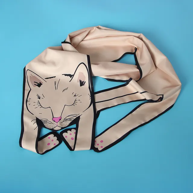 Small Scarf With Hair Band, Wild Decoration Long Small Silk Scarf Tied With Bag, Handle Scarf Big Champagne Sleeping Cat - Shop at LoveMi