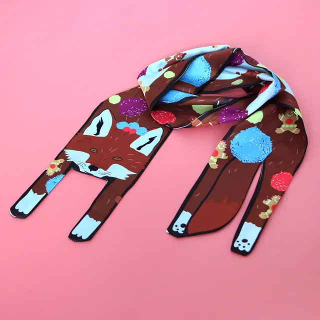 Small Scarf With Hair Band, Wild Decoration Long Small Silk Scarf Tied With Bag, Handle Scarf Small Flower Fox - Shop at LoveMi