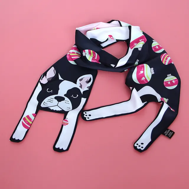 Small Scarf With Hair Band, Wild Decoration Long Small Silk Scarf Tied With Bag, Handle Scarf Small French Fighting Dog - Shop at LoveMi