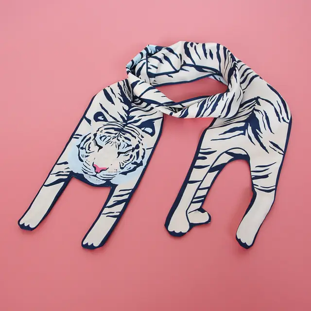Small Scarf With Hair Band, Wild Decoration Long Small Silk Scarf Tied With Bag, Handle Scarf Small Sleeping Tiger - Shop at LoveMi