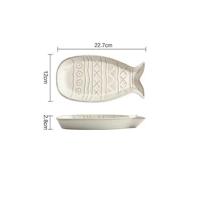 Retro Cat Ceramic Tableware Embossed Rice Bowl Net Fish Plate 8.8Inch Fish Plate - Shop at LoveMi