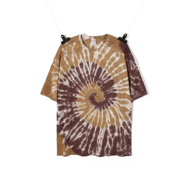 Psychedelic Contrast Color Tie dye Loose Short Sleeves Brown - Shop at LoveMi