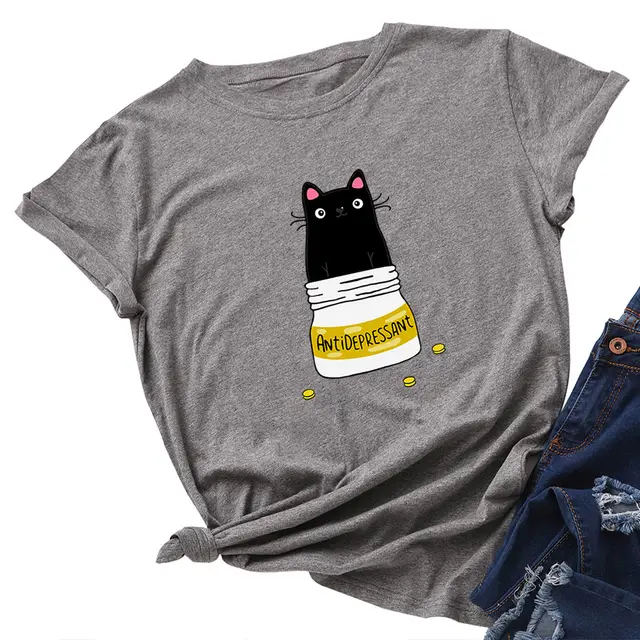 Women's Loose Round Neck Short sleeved Cotton T shirt Women's Top Dark Grey - Shop at LoveMi