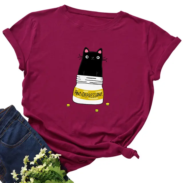 Women's Loose Round Neck Short sleeved Cotton T shirt Women's Top Wine Red - Shop at LoveMi