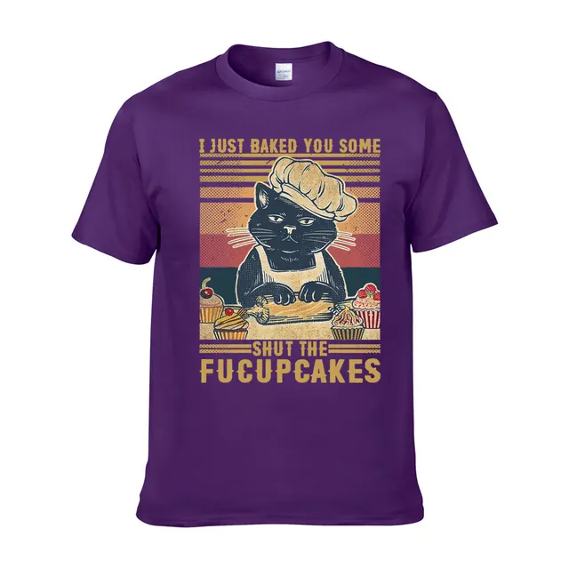 Casual Retro Cat Woman Graphic T shirt Purple - Shop at LoveMi