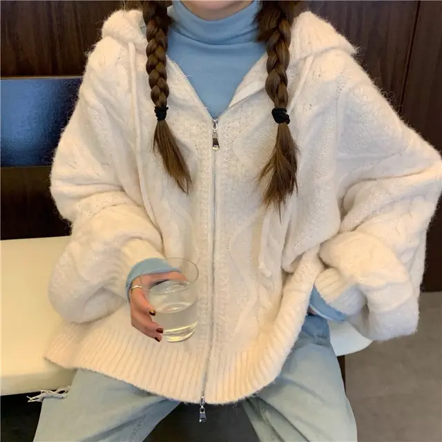 Hooded Twist Knit Cardigan Sweater Coat Apricot - Shop at LoveMi
