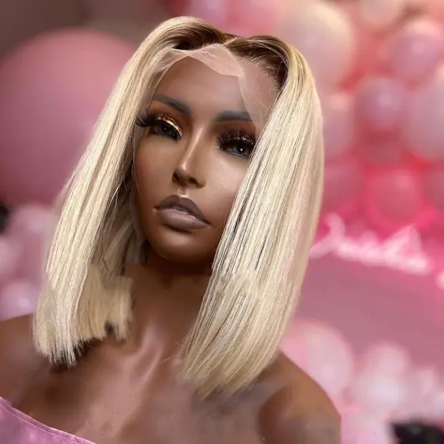 Wig Female Short Hair European And American Bobo Bobo Head Mid shoulder Short Straight Hair Headgear Gold - Shop at LoveMi