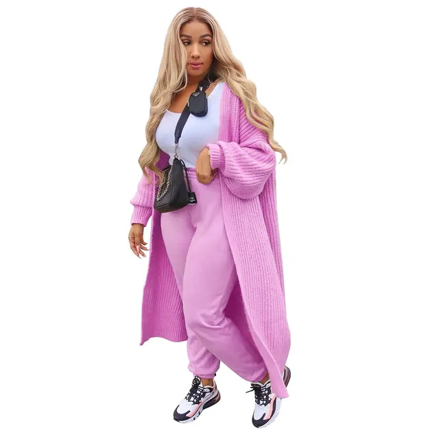 European And American Women's Fashion Loose Home Sweater Casual Cardigan Long Sweater Coat Rose Red - Shop at LoveMi