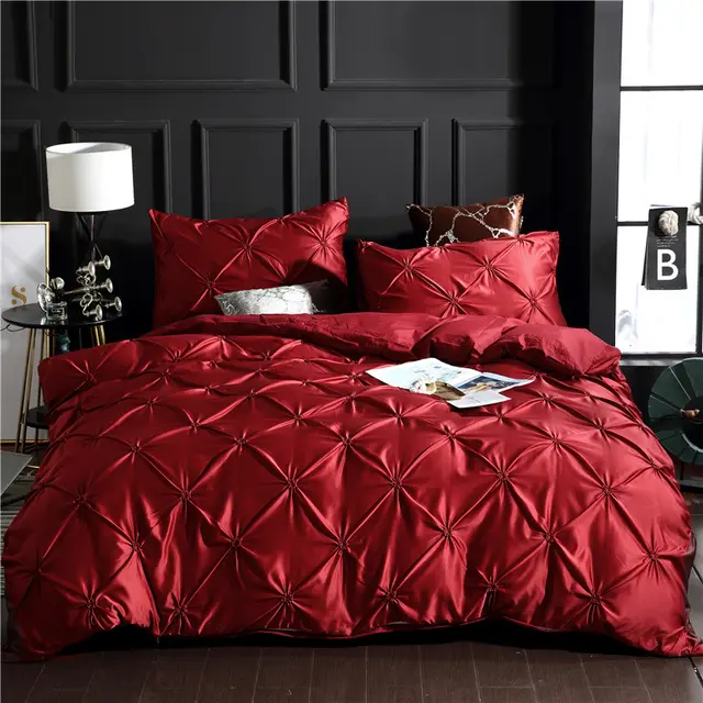 Three piece Solid Color Bed Sheet Duvet Cover Wine Red - Shop at LoveMi