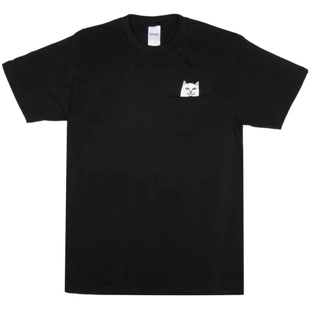 Middle Finger Base Cat Pocket Short Sleeve Black - Shop at LoveMi