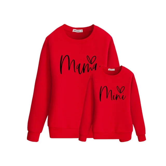 Parent child Round Neck Pullover Sweater Simple Letter Printing Mother And Daughter Red - Shop at LoveMi