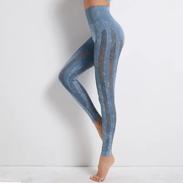 Fashion Ladies Mesh Hollow Quick drying Yoga Pants Blue - Shop at LoveMi