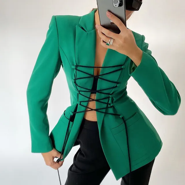 Women's Long sleeved Tie up Mid length Suit Green - Shop at LoveMi