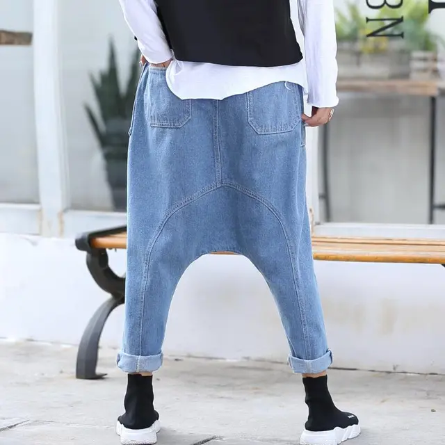 Crotch Wash Denim 9 Minutes Pants Loose And Comfortable Baggy Pants Light Blue - Shop at LoveMi