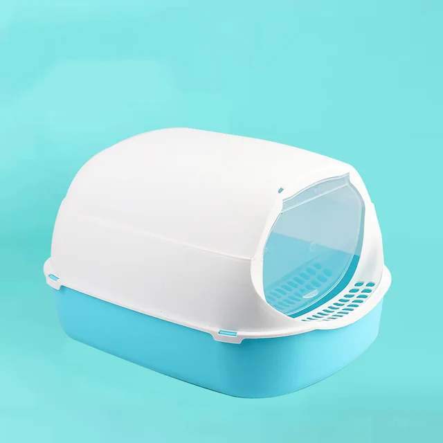 Splash proof Cat Toilet Fully Enclosed, Foldable And Removable Lake Blue - Shop at LoveMi