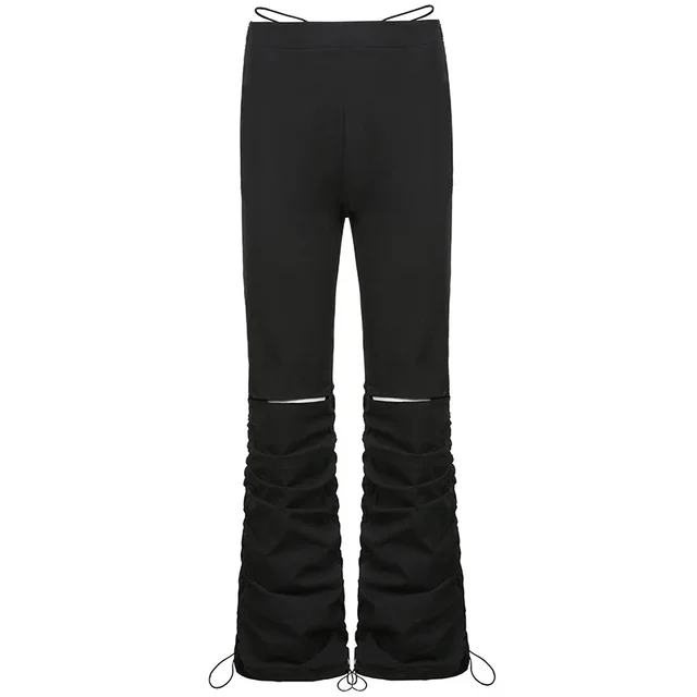 Summer New Design Sense Fold Drawstring Hollow Black Black - Shop at LoveMi