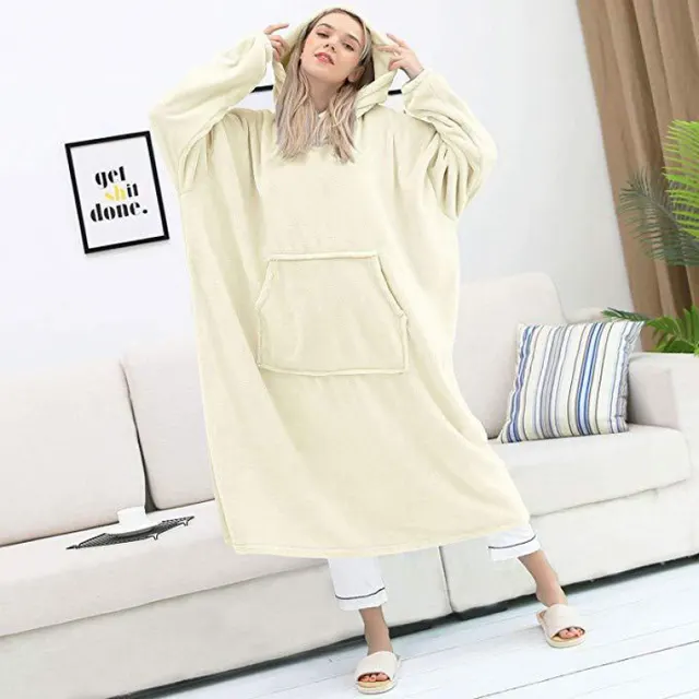 Couple Nightgown Double sided Flannel Plus Long Hooded Nightgown Beige - Shop at LoveMi