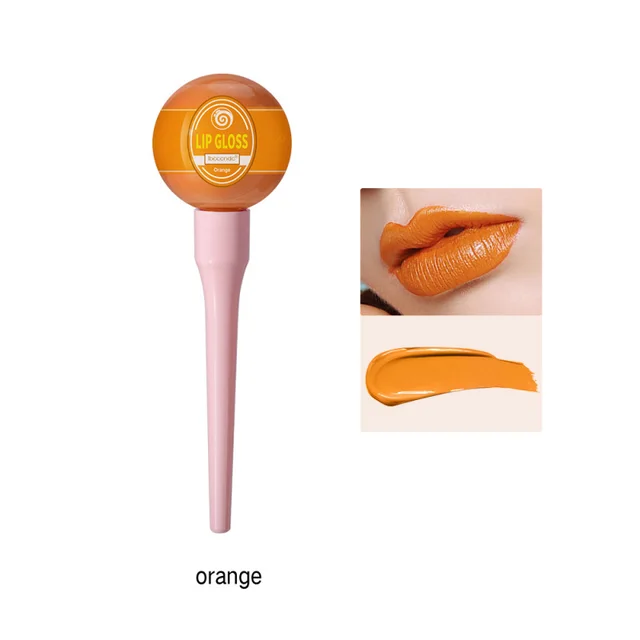 Lollipop Lip Glaze Tint Pump Crystal Waterproof Lip Gloss Niche Small Pepper Stain Moisturizing Sexy Flash Orange - Shop at LoveMi
