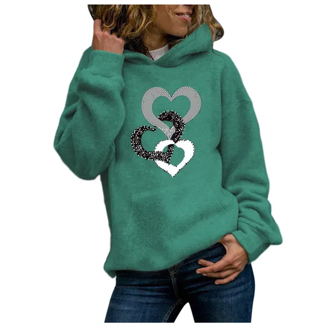 Round Neck Long sleeved Pullover Casual Printed Plus Velvet Ladies Sweater Green - Shop at LoveMi