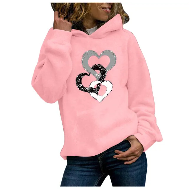 Round Neck Long sleeved Pullover Casual Printed Plus Velvet Ladies Sweater Pink - Shop at LoveMi