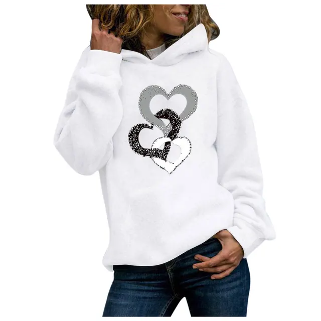 Round Neck Long sleeved Pullover Casual Printed Plus Velvet Ladies Sweater White - Shop at LoveMi