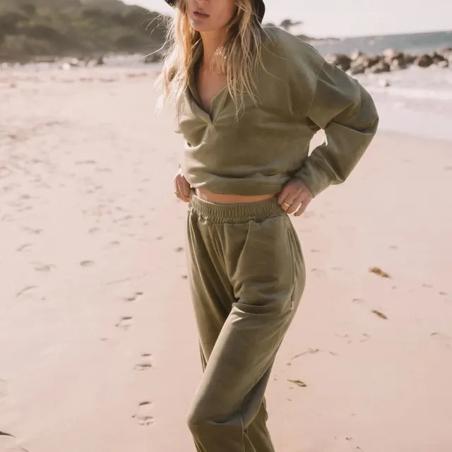 Women's Fashion Simple Temperament Sweater Suit Two piece Suit Army Green - Shop at LoveMi