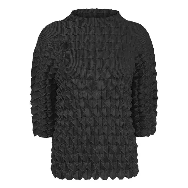 Fashion Ladies Solid Color Handmade Pleated Shell Top Black - Shop at LoveMi