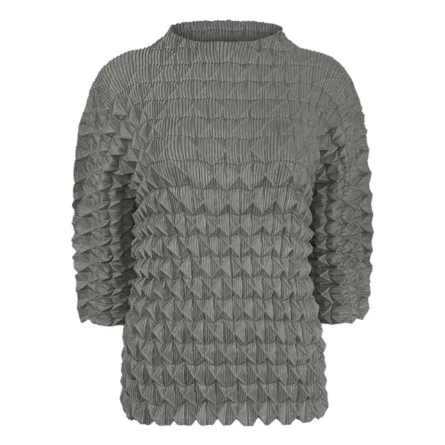 Fashion Ladies Solid Color Handmade Pleated Shell Top Grey - Shop at LoveMi