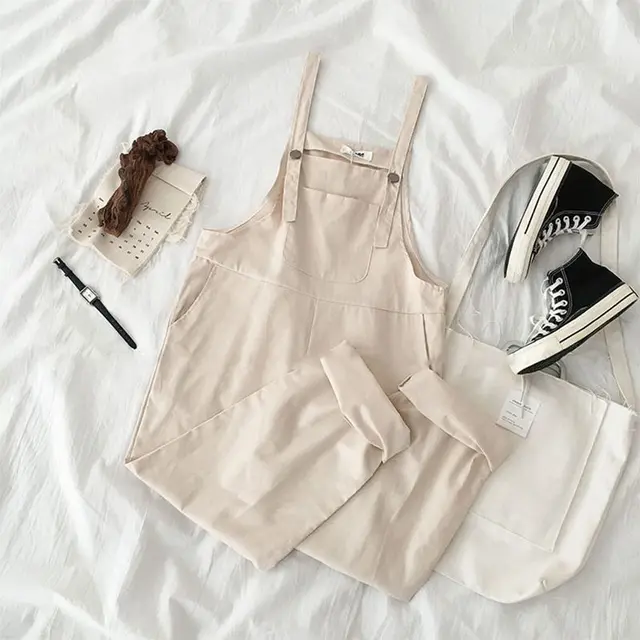 Strap Women's Loose And Thin One piece Wide leg Pants Apricot - Shop at LoveMi