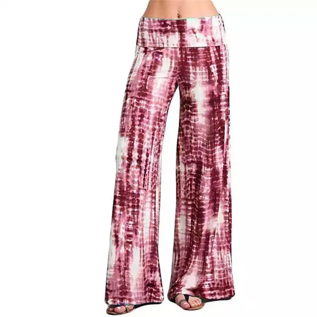 Stitching Digital Printing Sports Trousers Outdoor Leisure Wide leg Pants Wine Red - Shop at LoveMi