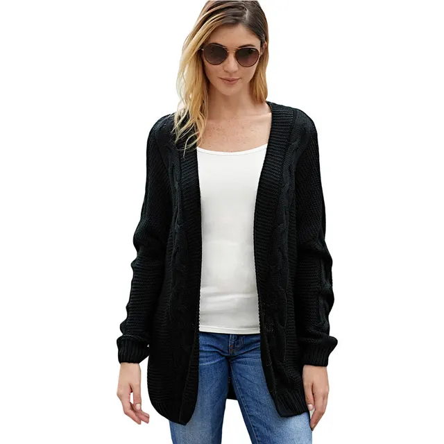 Cardigan Bat Long Sleeve Ribbed Knit Plus Size Cardigan Black - Shop at LoveMi