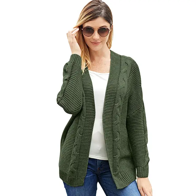 Cardigan Bat Long Sleeve Ribbed Knit Plus Size Cardigan Green - Shop at LoveMi