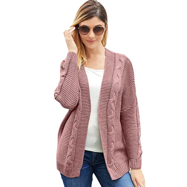 Cardigan Bat Long Sleeve Ribbed Knit Plus Size Cardigan Pink - Shop at LoveMi
