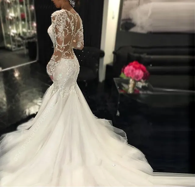 Trailing White Temperament Is Thin And Long Lace Wedding Dress Pure White - Shop at LoveMi