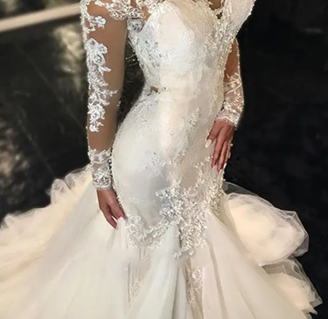 Trailing White Temperament Is Thin And Long Lace Wedding Dress White - Shop at LoveMi