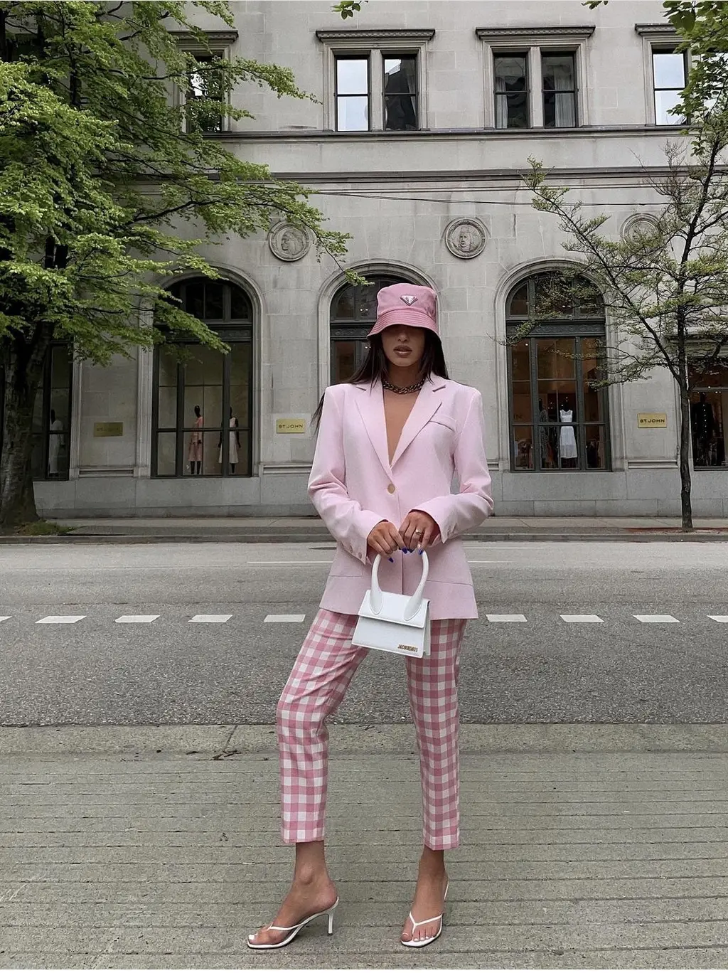 Summer Thin Female Salt Color French Plaid Pants - Pink