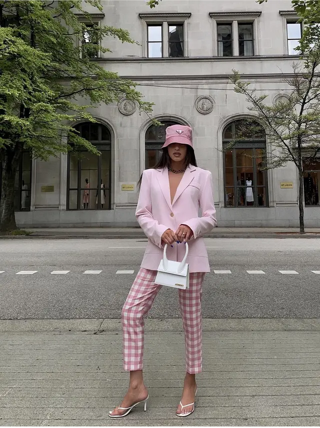 Summer Thin Female Salt Color French Plaid Pants Pink - Shop at LoveMi