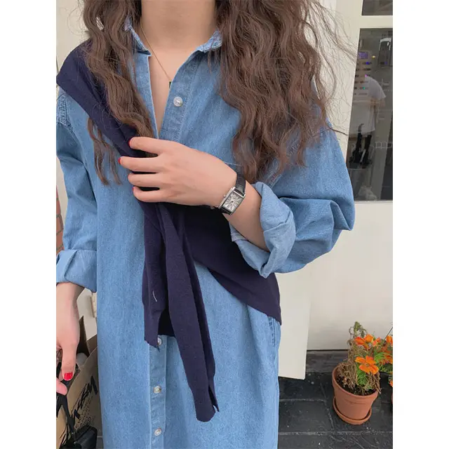 Denim Dress Women Autumn New Loose And Thin Long sleeved Denim Casual Dress Blue - Shop at LoveMi