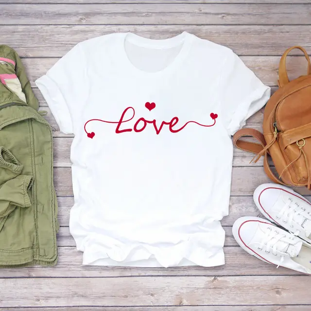 Watercolor Love Fashion Print Short sleeved T shirt Women's Trend - Shop at LoveMi