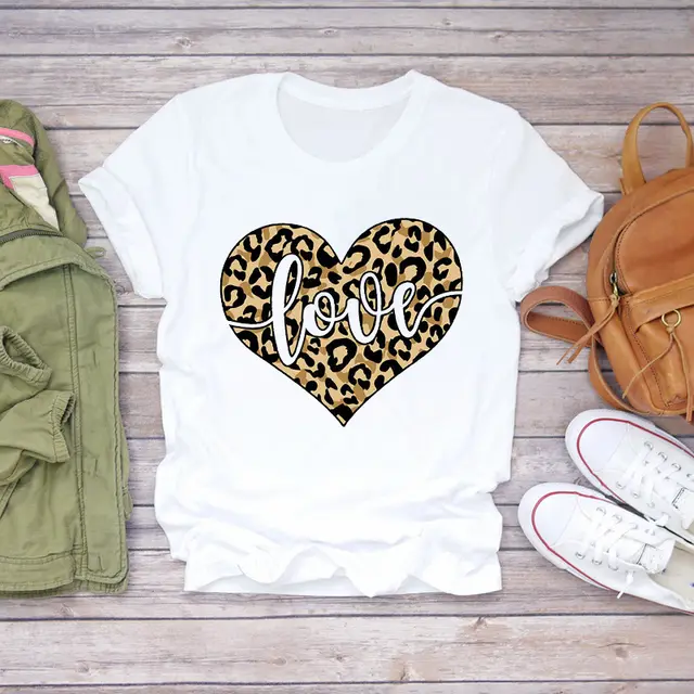 Watercolor Love Fashion Print Short sleeved T shirt Women's Trend - Shop at LoveMi