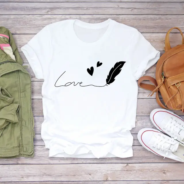 Watercolor Love Fashion Print Short sleeved T shirt Women's Trend R - Shop at LoveMi