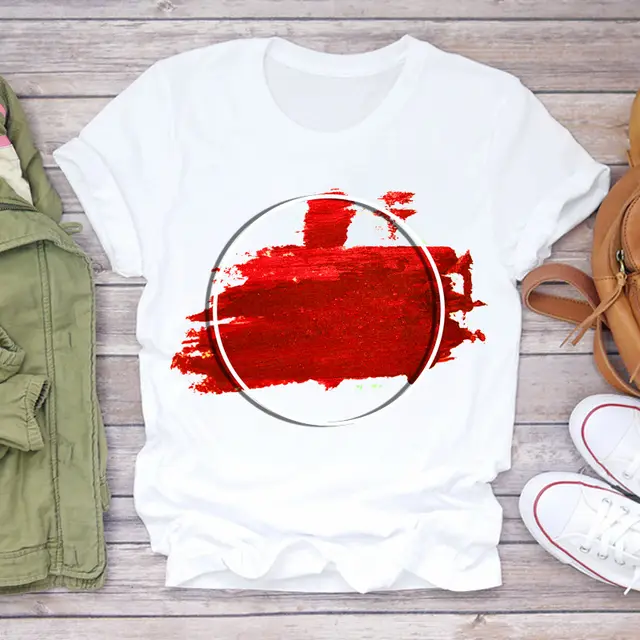 Watercolor Love Fashion Print Short sleeved T shirt Women's Trend Zb - Shop at LoveMi