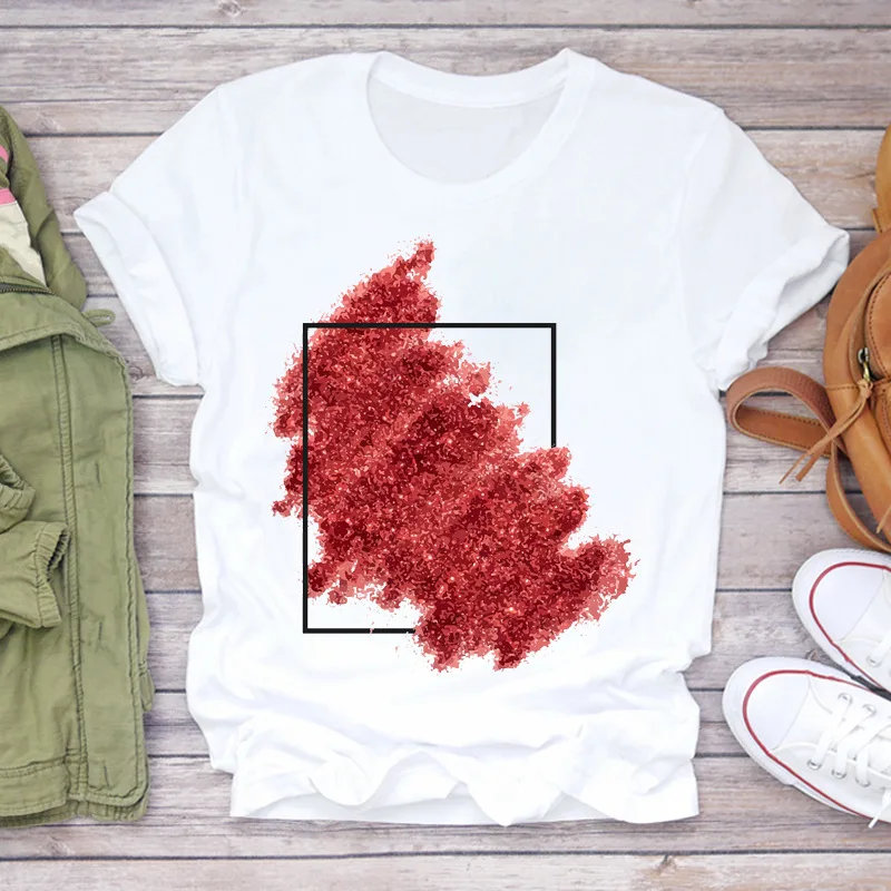 Watercolor Love Fashion Print Short sleeved T shirt Women's Trend Zo - Shop at LoveMi