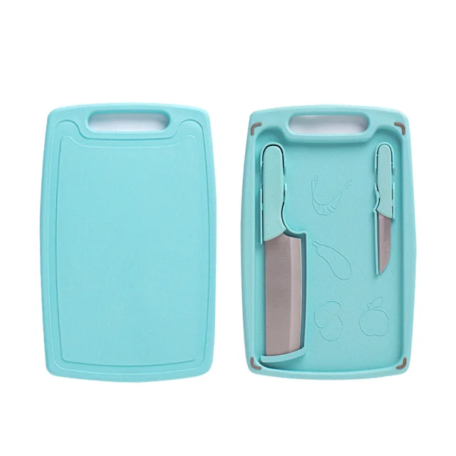 Kitchen Knife Cutting Board Fruit Knife Three piece Plastic Set Blue - Shop at LoveMi