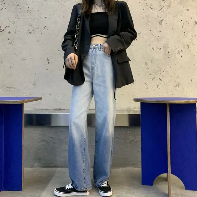 Casual Wide leg Pants Trousers Trend Gradient Jeans - Shop at LoveMi