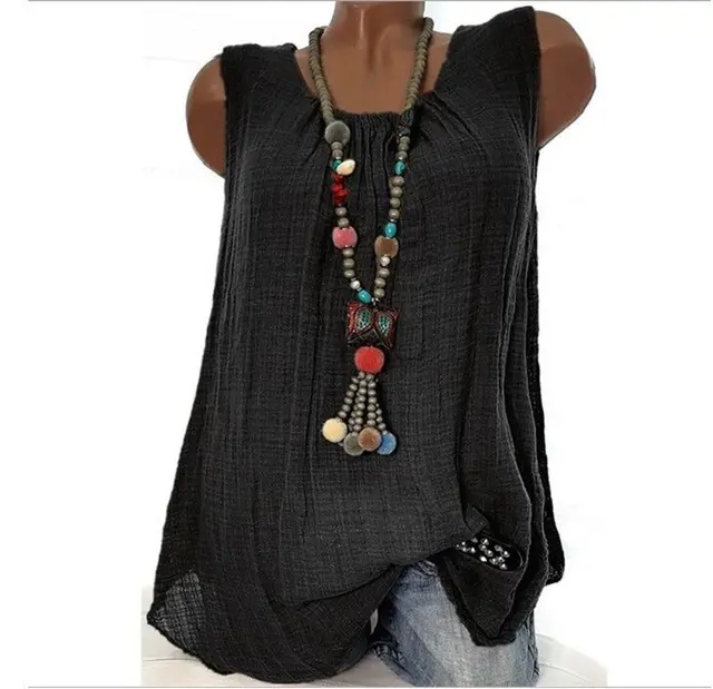Casual Round Neck Solid Color Sleeveless Vest T shirt Black - Shop at LoveMi