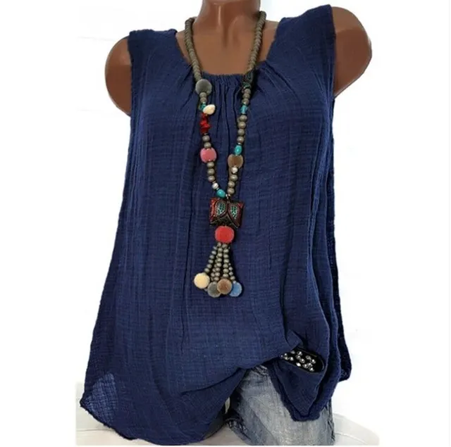 Casual Round Neck Solid Color Sleeveless Vest T shirt Royal Blue - Shop at LoveMi