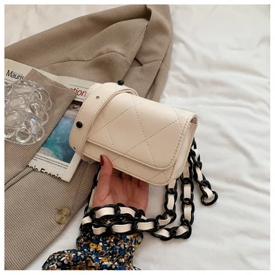 Western Style Chain Small Square Lipstick All match Messenger Bag White - Shop at LoveMi