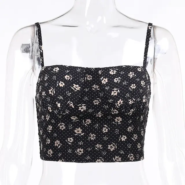 Slim Halter Floral Sling Camisole Women's French Sling Top Black - Shop at LoveMi