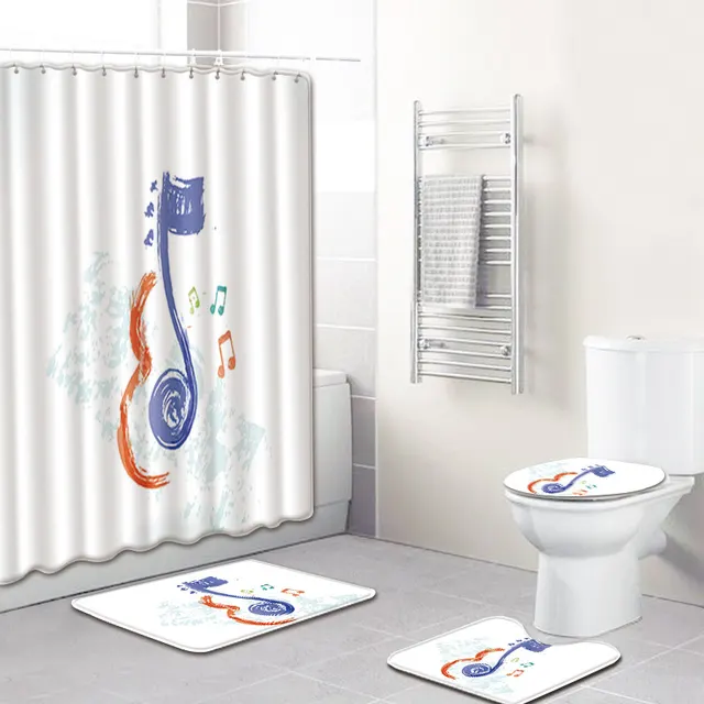 Music Note Music Color Bathroom Carpet Shower Curtain Personality Water absorbent Non slip Mat Four piece Style6 - Shop at LoveMi